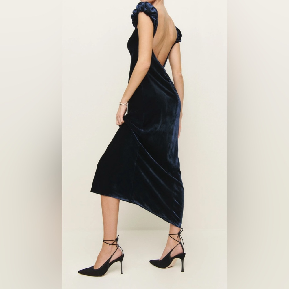 Reformation Rhia Velvet Dress Blue - Size 10 - Picture 2 of 6